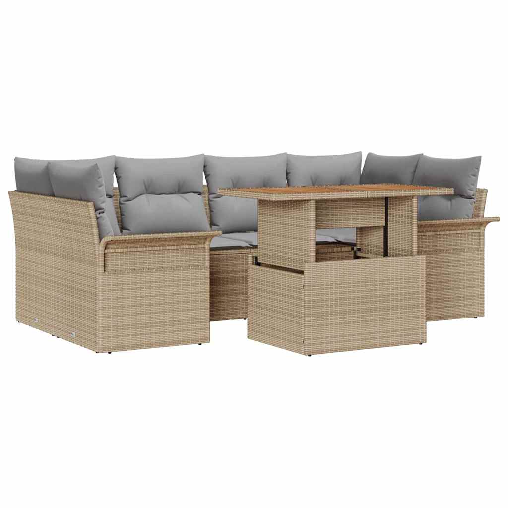 Kerti Kanapé Szett tárolóval 7 pcs Bézs Poli rattan