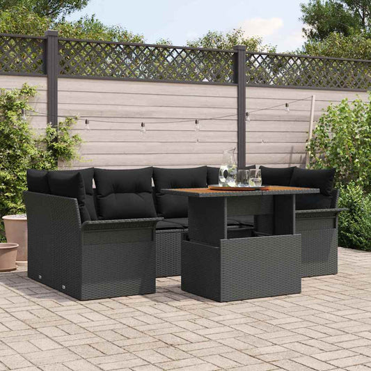 Kerti Kanapé Szett tárolóval 7 pcs Fekete Poli rattan