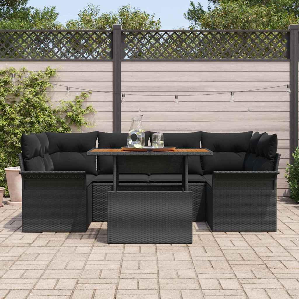 Kerti Kanapé Szett tárolóval 7 pcs Fekete Poli rattan