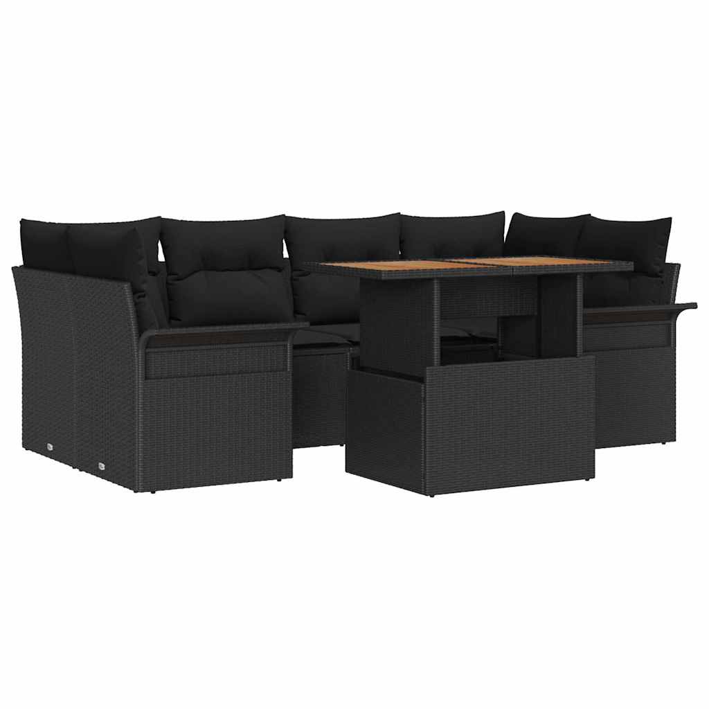 Kerti Kanapé Szett tárolóval 7 pcs Fekete Poli rattan