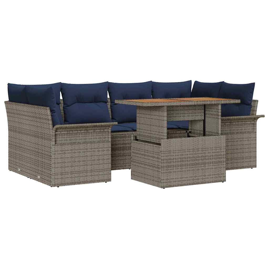 Kerti Kanapé Szett tárolóval 7 pcs Szürke Poli rattan