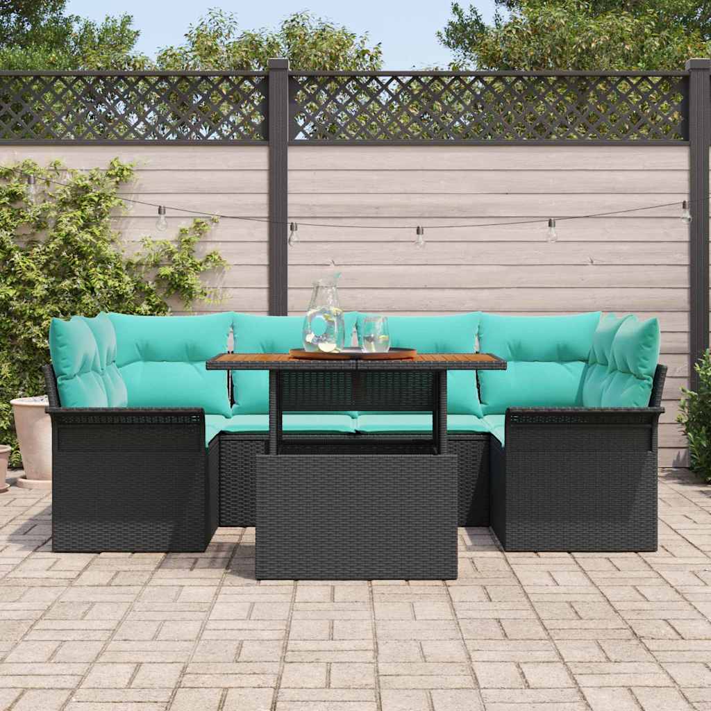 Kerti Kanapé Szett tárolóval 7 pcs Fekete Poli rattan