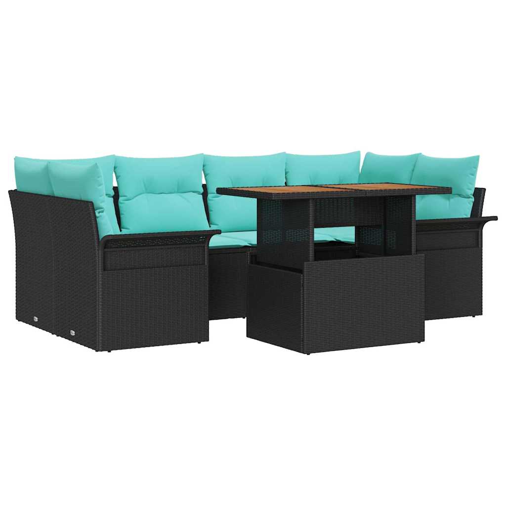 Kerti Kanapé Szett tárolóval 7 pcs Fekete Poli rattan