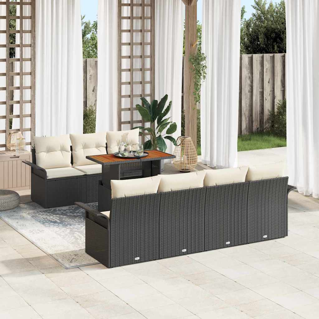 Kerti Kanapé Szett tárolóval 8 pcs Fekete Poli rattan