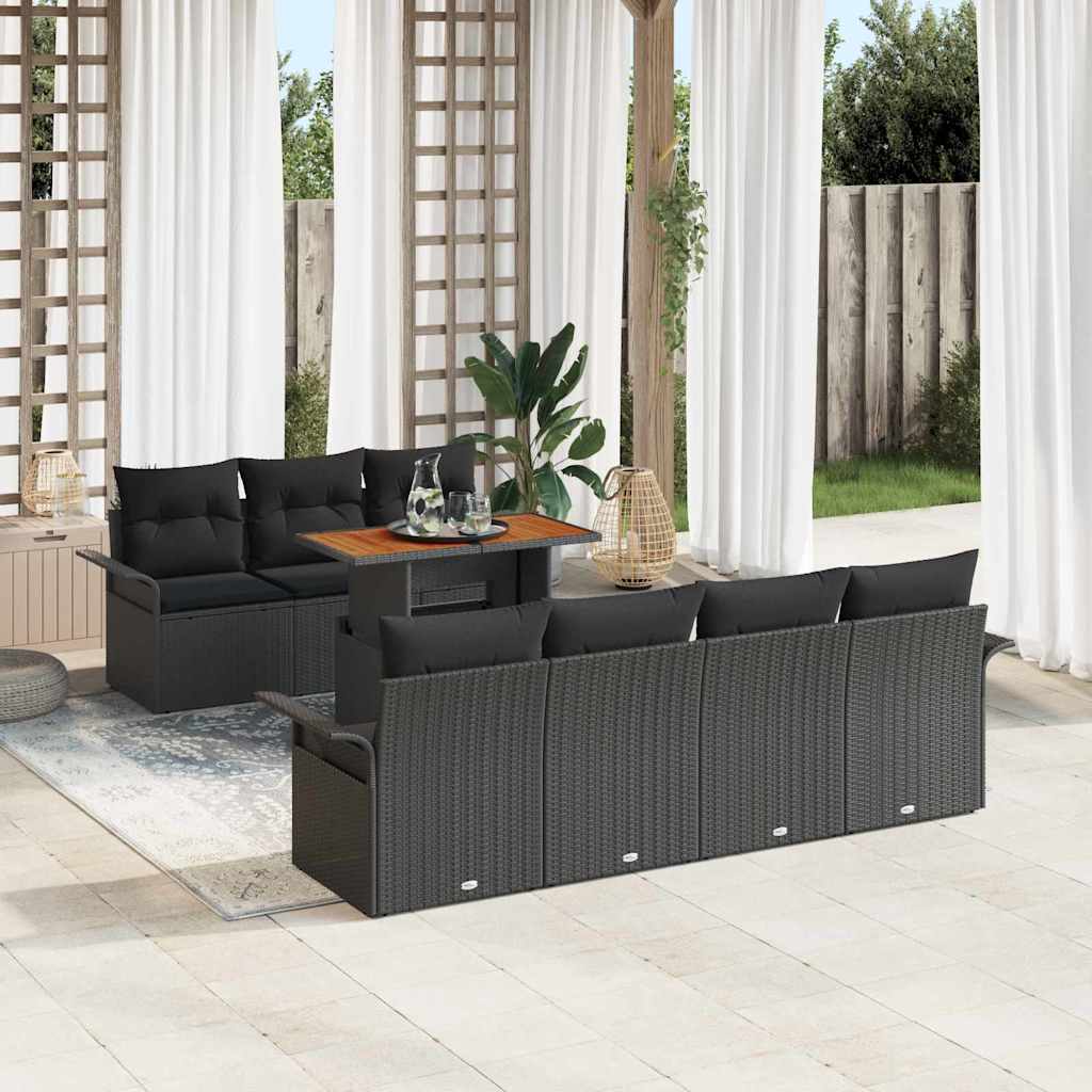 Kerti Kanapé Szett tárolóval 8 pcs Fekete Poli rattan