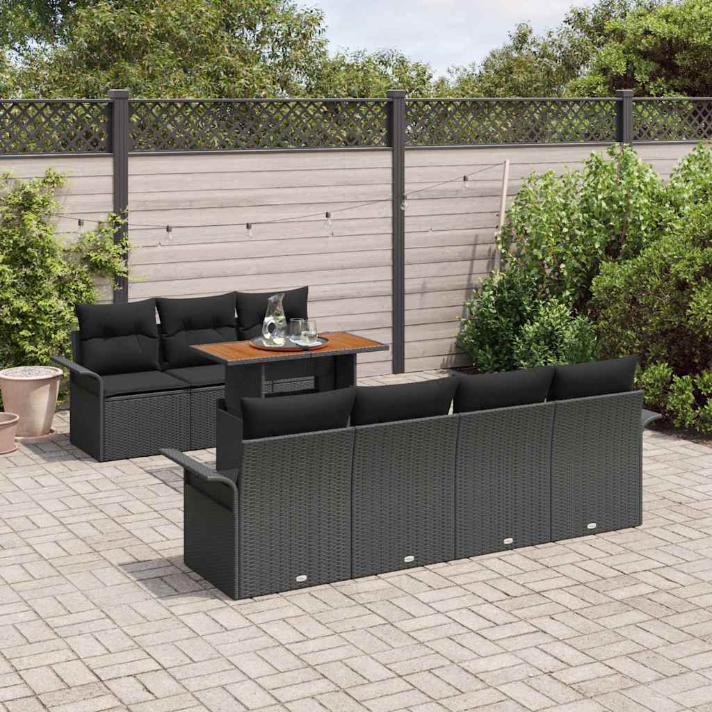 Kerti Kanapé Szett tárolóval 8 pcs Fekete Poli rattan