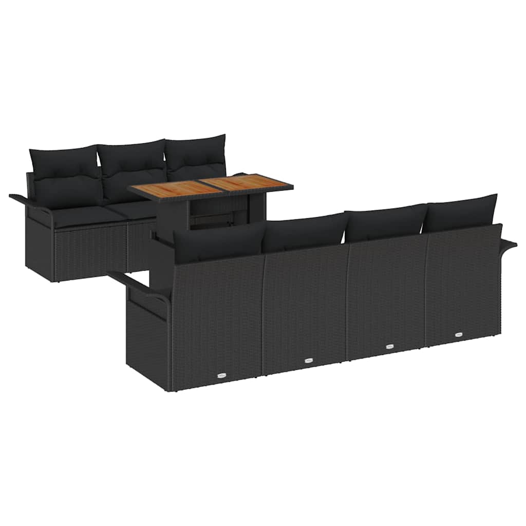 Kerti Kanapé Szett tárolóval 8 pcs Fekete Poli rattan