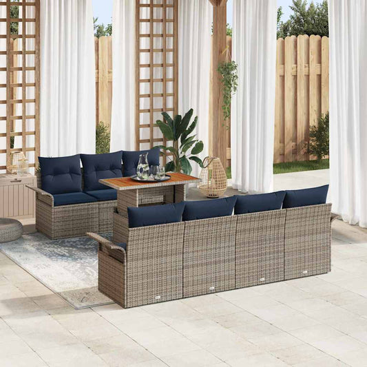Kerti Kanapé Szett tárolóval 8 pcs Szürke Poli rattan