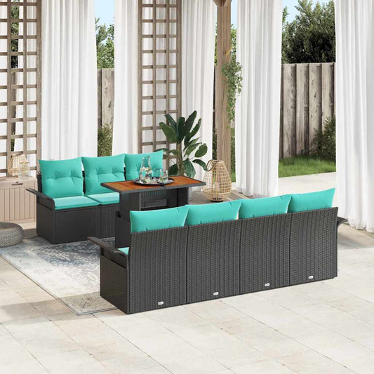Kerti Kanapé Szett tárolóval 8 pcs Fekete Poli rattan