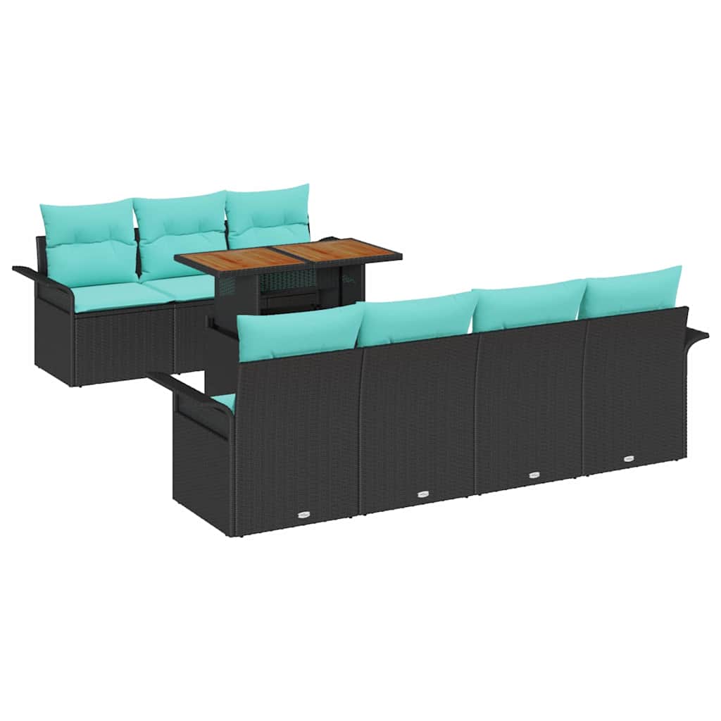 Kerti Kanapé Szett tárolóval 8 pcs Fekete Poli rattan