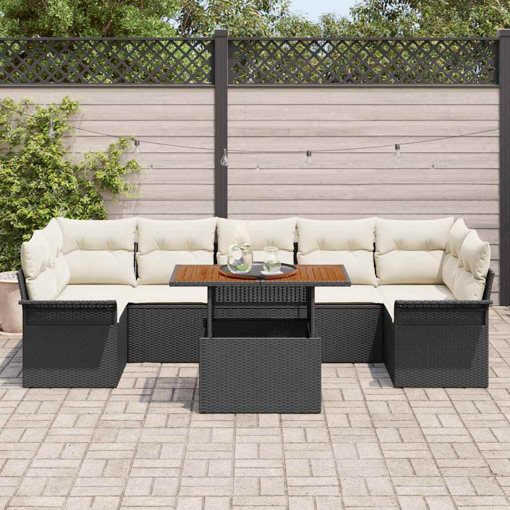 Kerti Kanapé Szett tárolóval 8 pcs Fekete Poli rattan