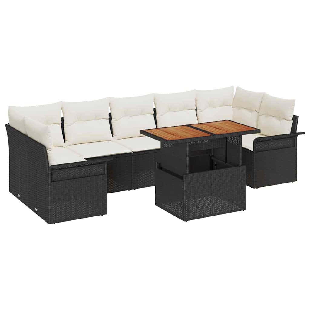 Kerti Kanapé Szett tárolóval 8 pcs Fekete Poli rattan