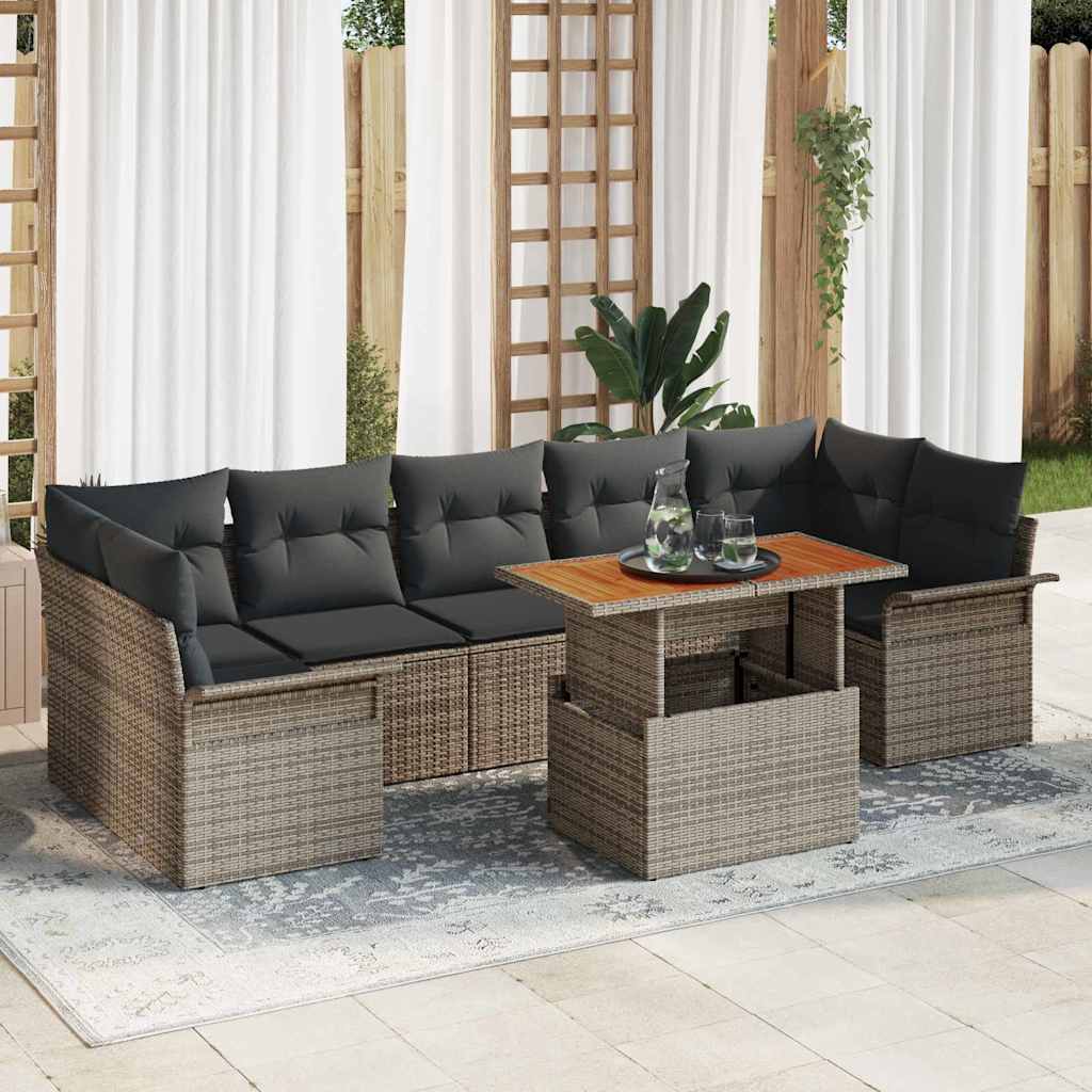 Kerti Kanapé Szett tárolóval 8 pcs Szürke Poli rattan