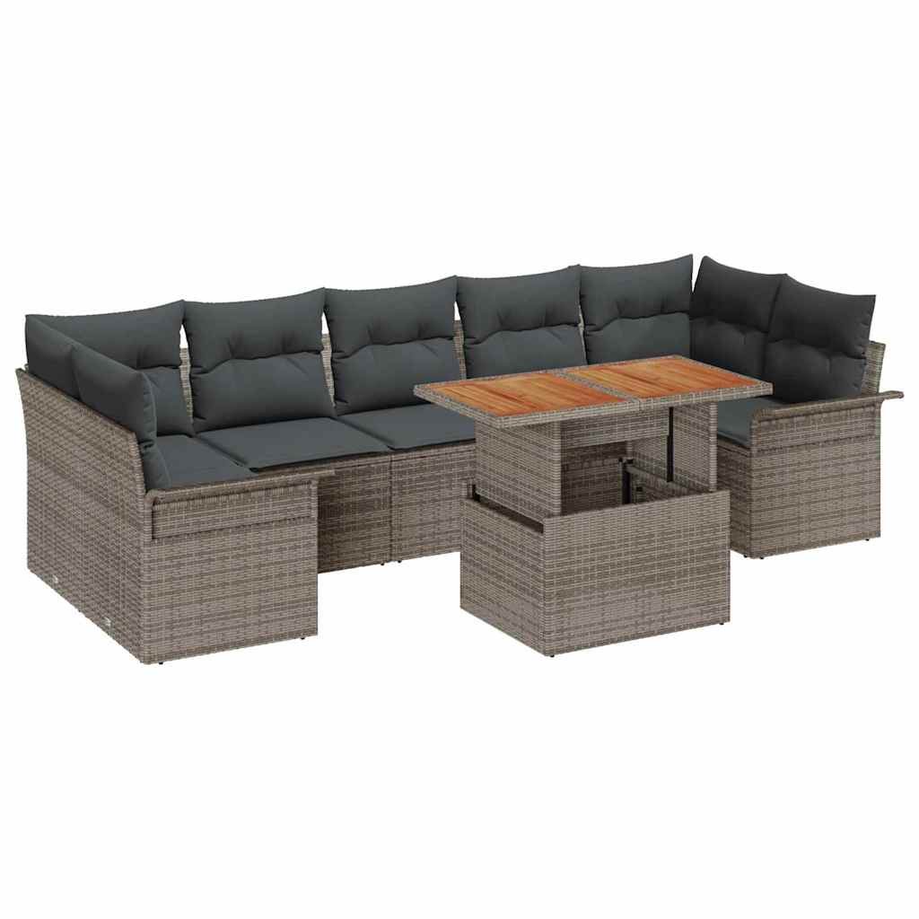 Kerti Kanapé Szett tárolóval 8 pcs Szürke Poli rattan