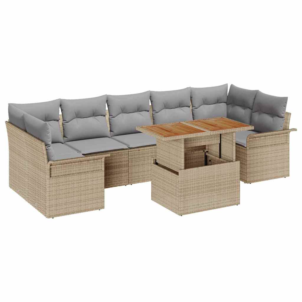 Kerti Kanapé Szett tárolóval 8 pcs Bézs Poli rattan