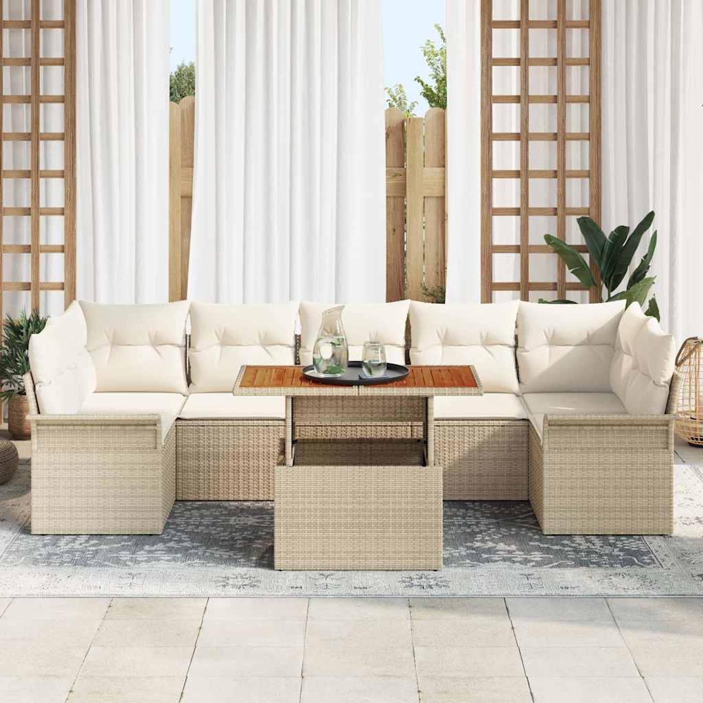 Kerti Kanapé Szett tárolóval 8 pcs Bézs Poli rattan