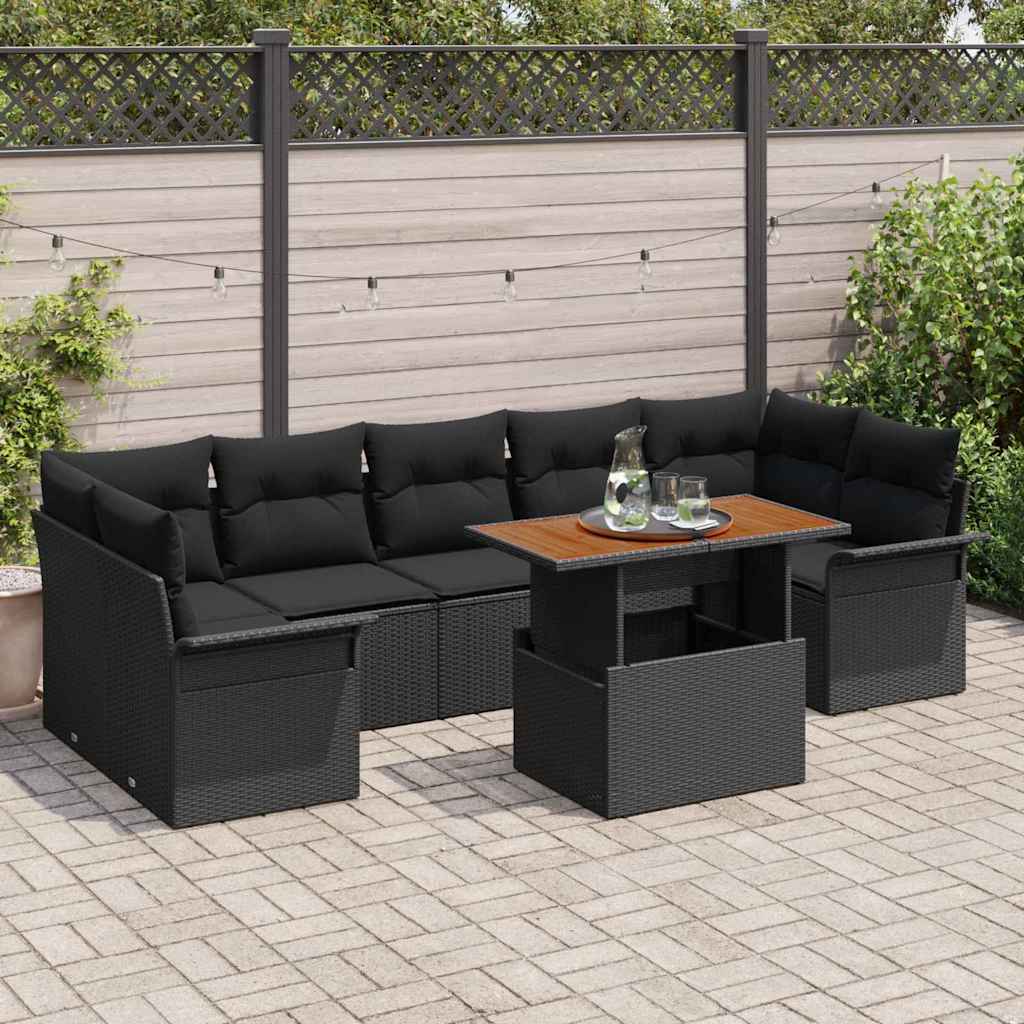 Kerti Kanapé Szett tárolóval 8 pcs Fekete Poli rattan