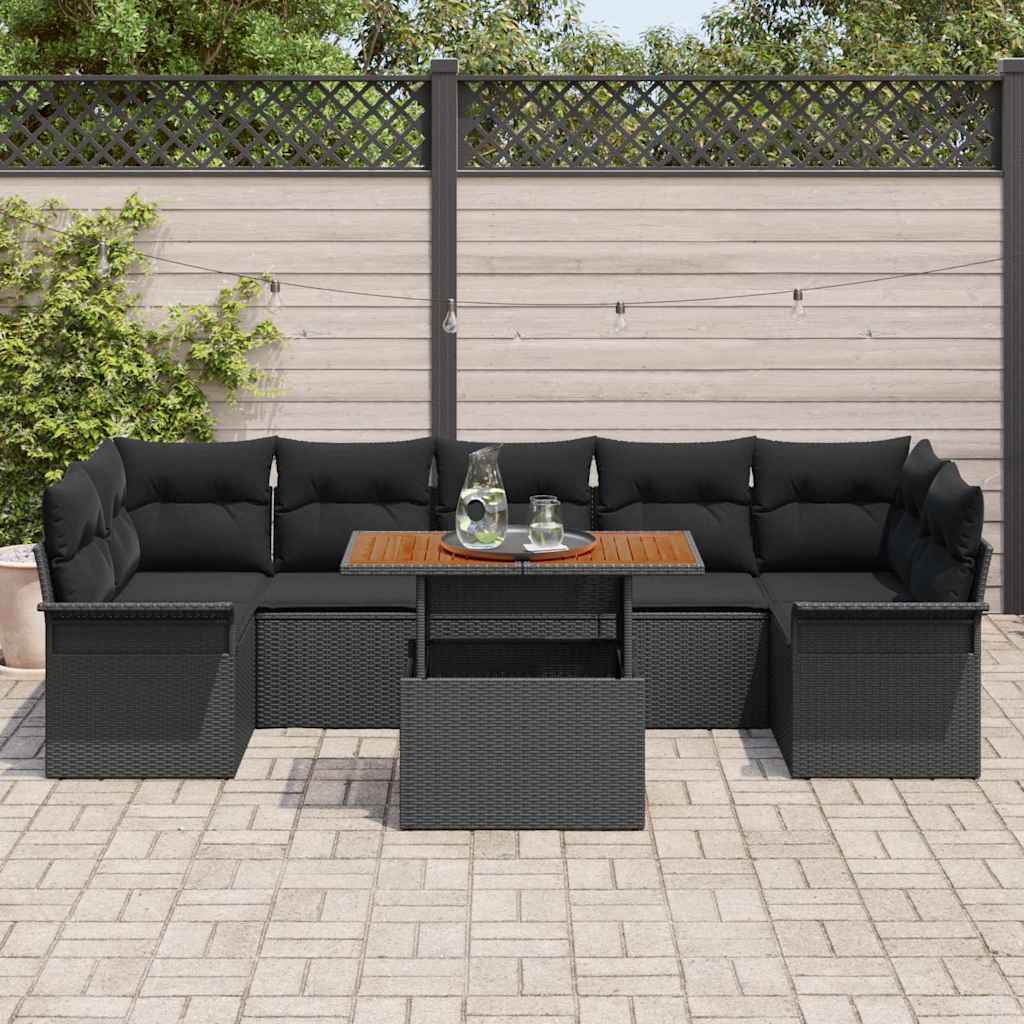 Kerti Kanapé Szett tárolóval 8 pcs Fekete Poli rattan
