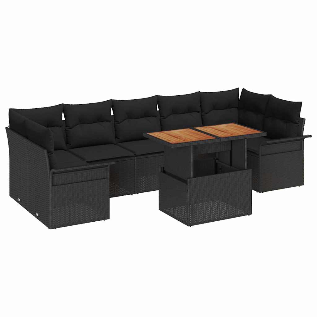 Kerti Kanapé Szett tárolóval 8 pcs Fekete Poli rattan