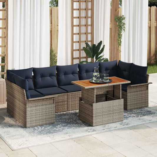 Kerti Kanapé Szett tárolóval 8 pcs Szürke Poli rattan