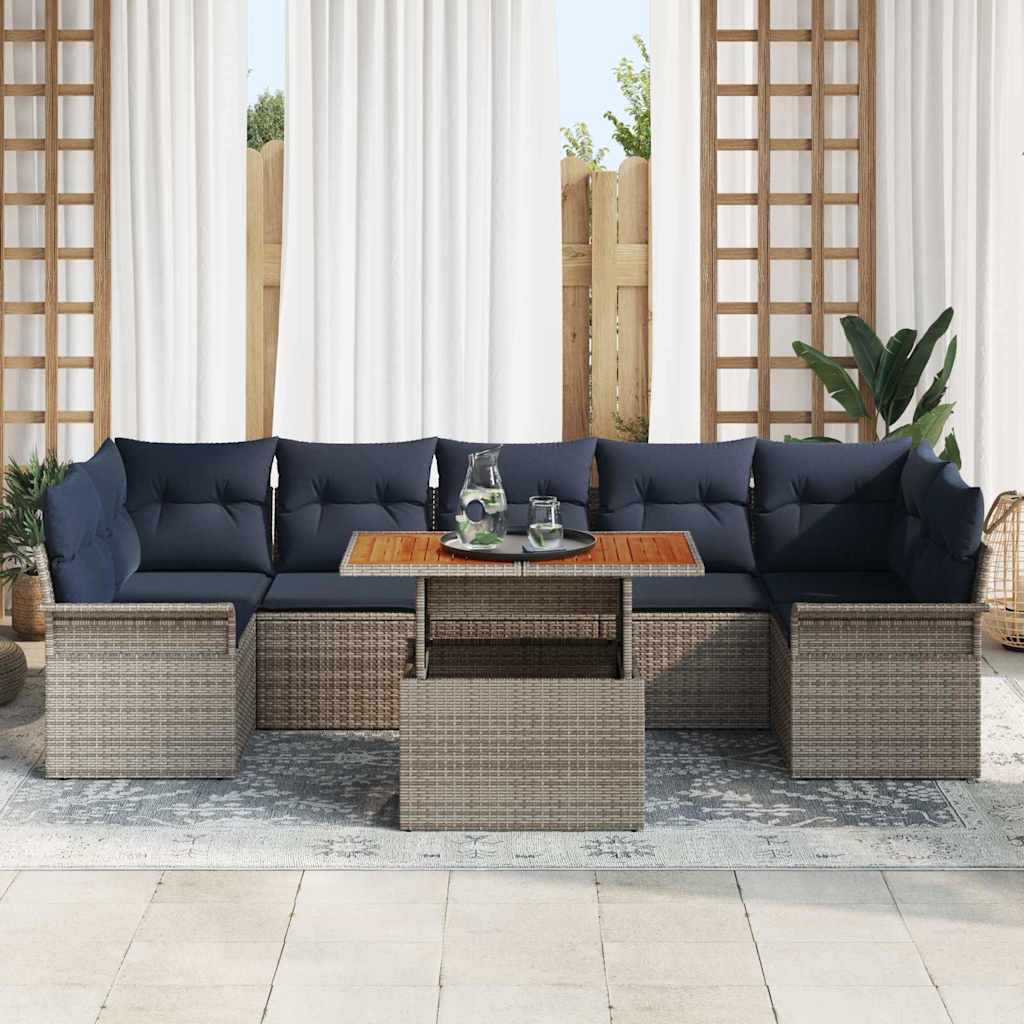 Kerti Kanapé Szett tárolóval 8 pcs Szürke Poli rattan