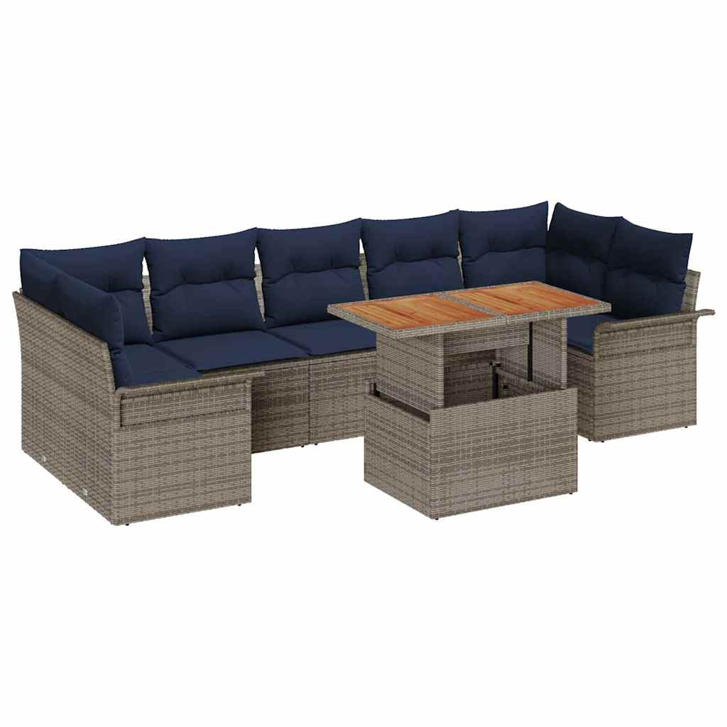 Kerti Kanapé Szett tárolóval 8 pcs Szürke Poli rattan
