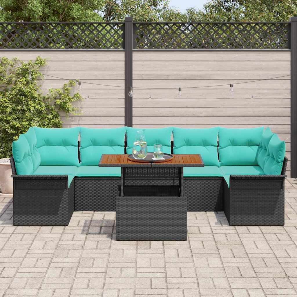 Kerti Kanapé Szett tárolóval 8 pcs Fekete Poli rattan