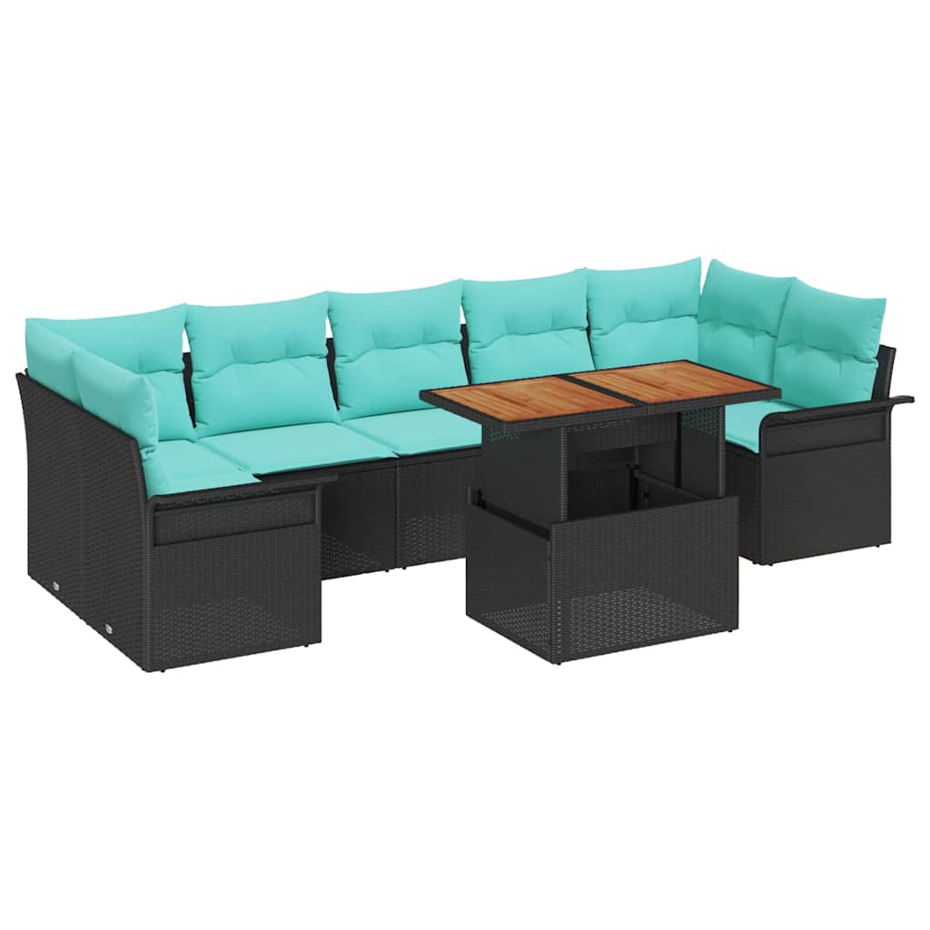 Kerti Kanapé Szett tárolóval 8 pcs Fekete Poli rattan