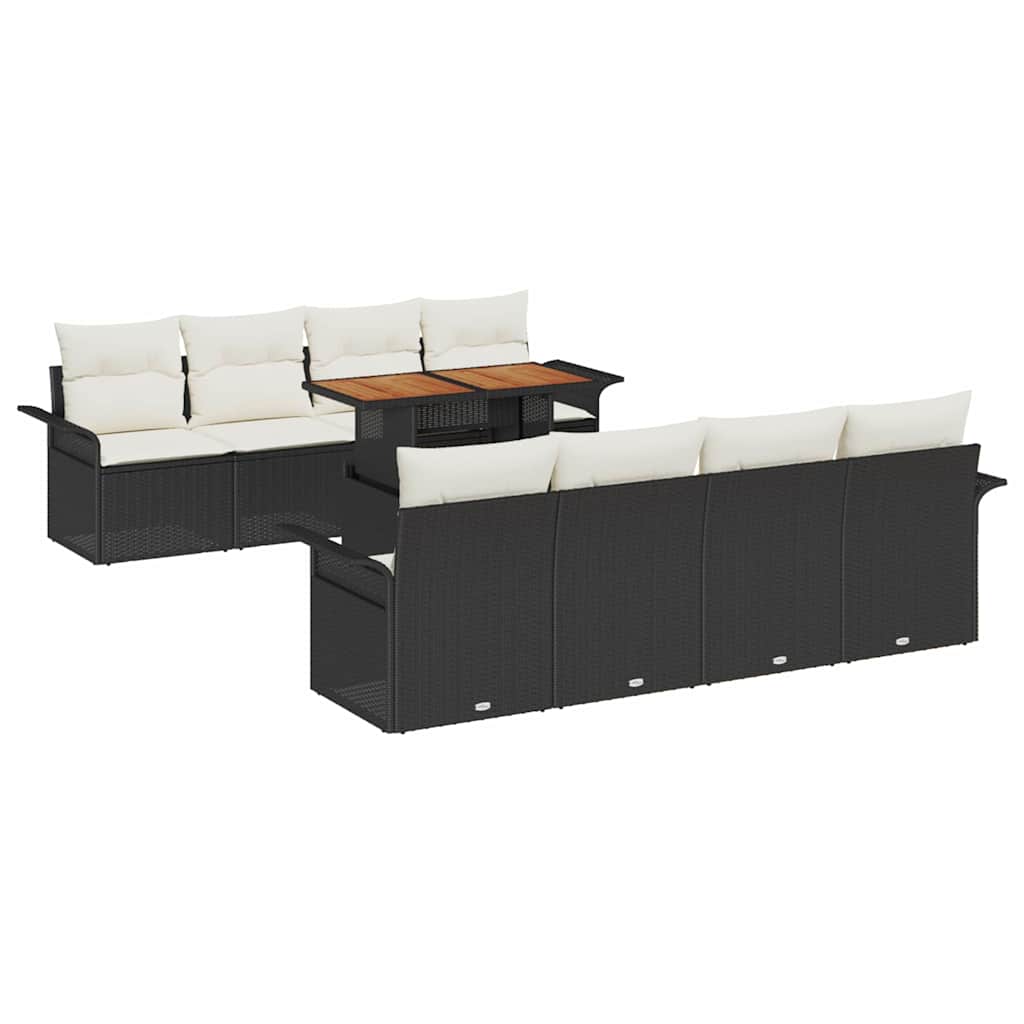 Kerti Kanapé Szett tárolóval 9 pcs Fekete Poli rattan