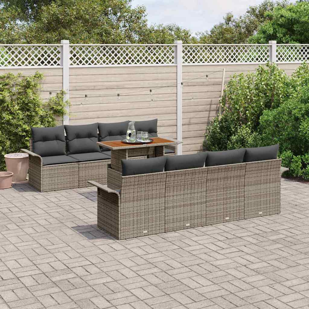 Kerti Kanapé Szett tárolóval 9 pcs Szürke Poli rattan