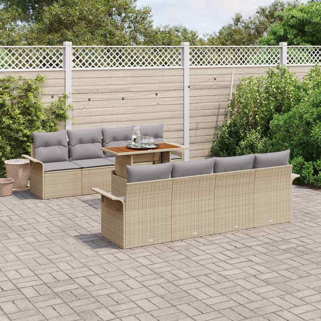Kerti Kanapé Szett tárolóval 9 pcs Bézs Poli rattan