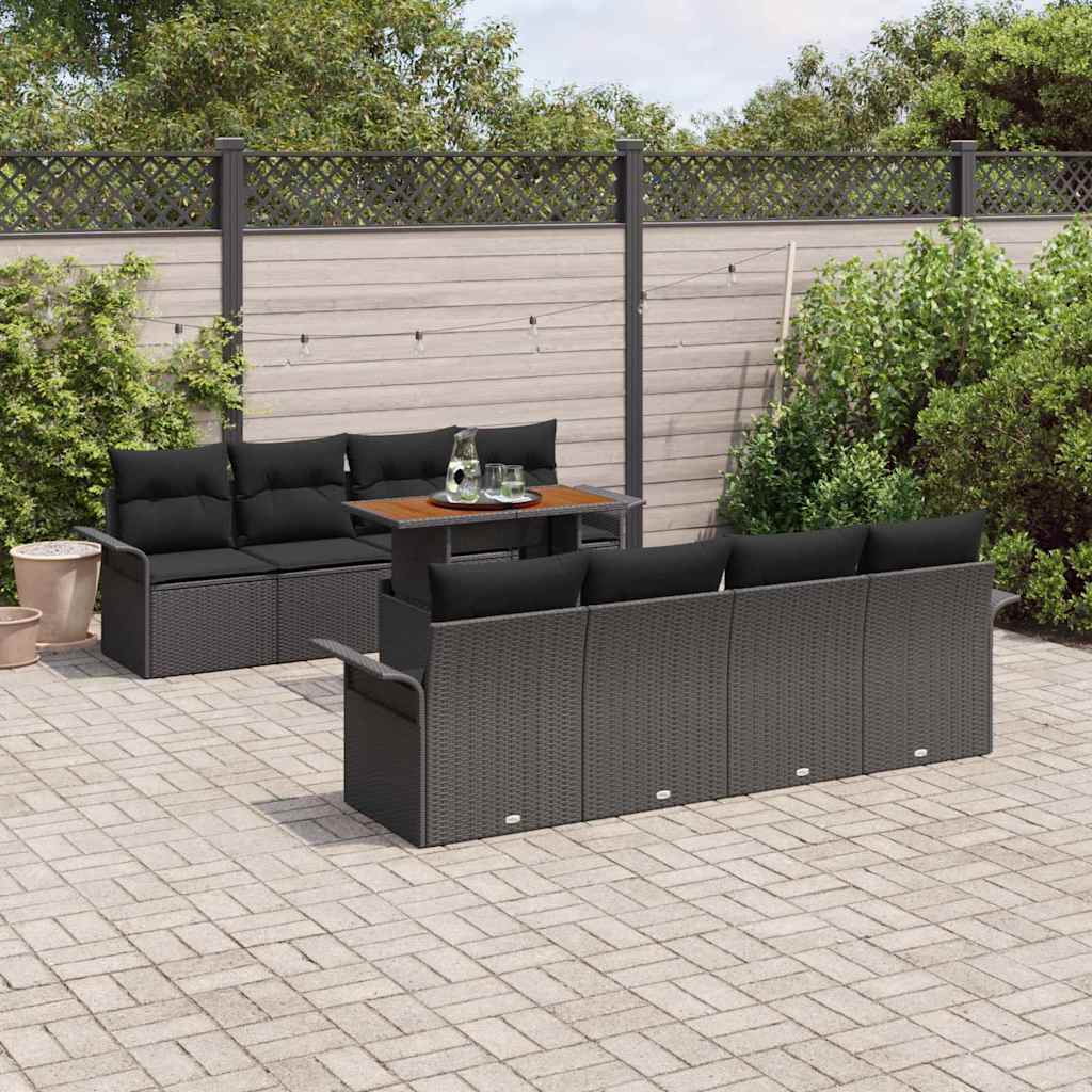 Kerti Kanapé Szett tárolóval 9 pcs Fekete Poli rattan