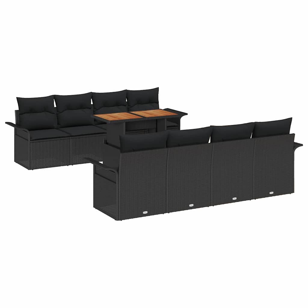 Kerti Kanapé Szett tárolóval 9 pcs Fekete Poli rattan