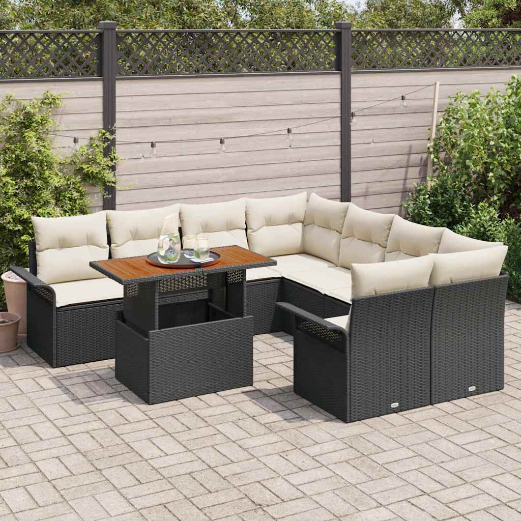 Kerti Kanapé Szett tárolóval 9 pcs Fekete Poli rattan
