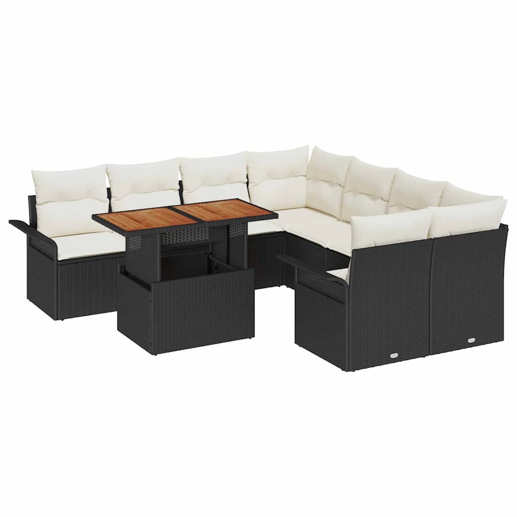 Kerti Kanapé Szett tárolóval 9 pcs Fekete Poli rattan