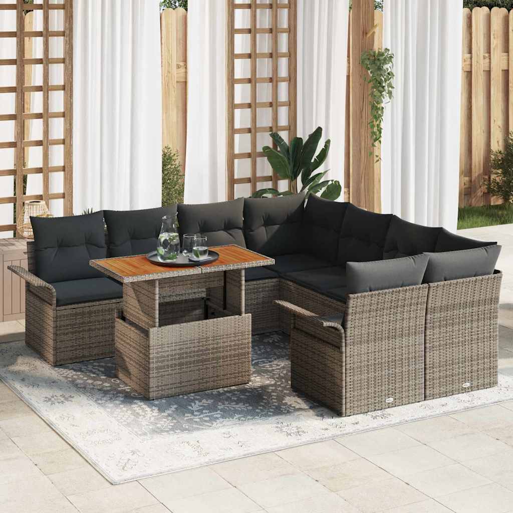 Kerti Kanapé Szett tárolóval 9 pcs Szürke Poli rattan