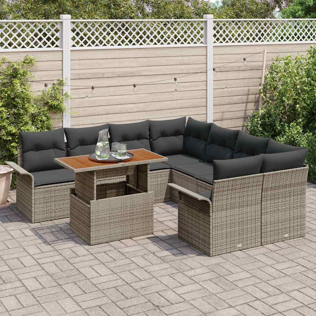 Kerti Kanapé Szett tárolóval 9 pcs Szürke Poli rattan