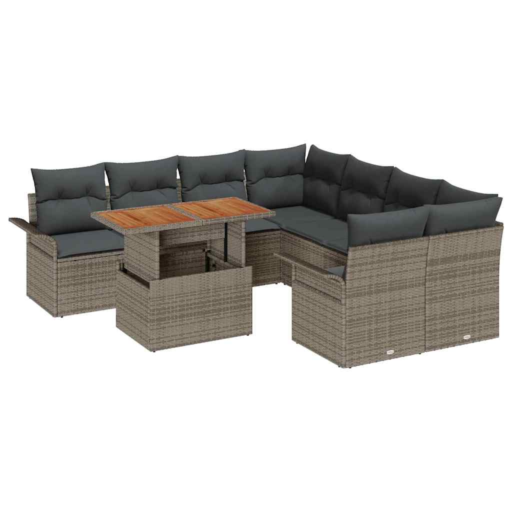 Kerti Kanapé Szett tárolóval 9 pcs Szürke Poli rattan