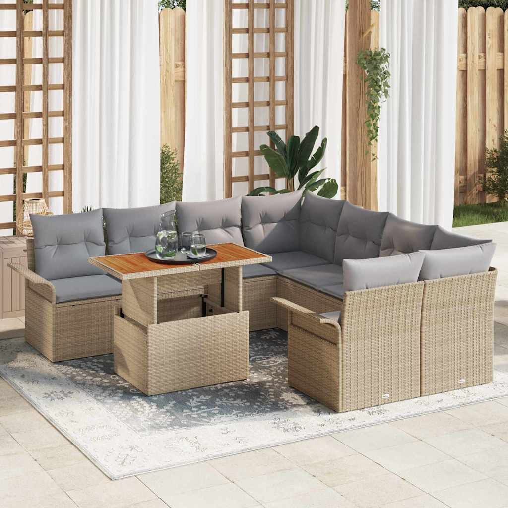 Kerti Kanapé Szett tárolóval 9 pcs Bézs Poli rattan
