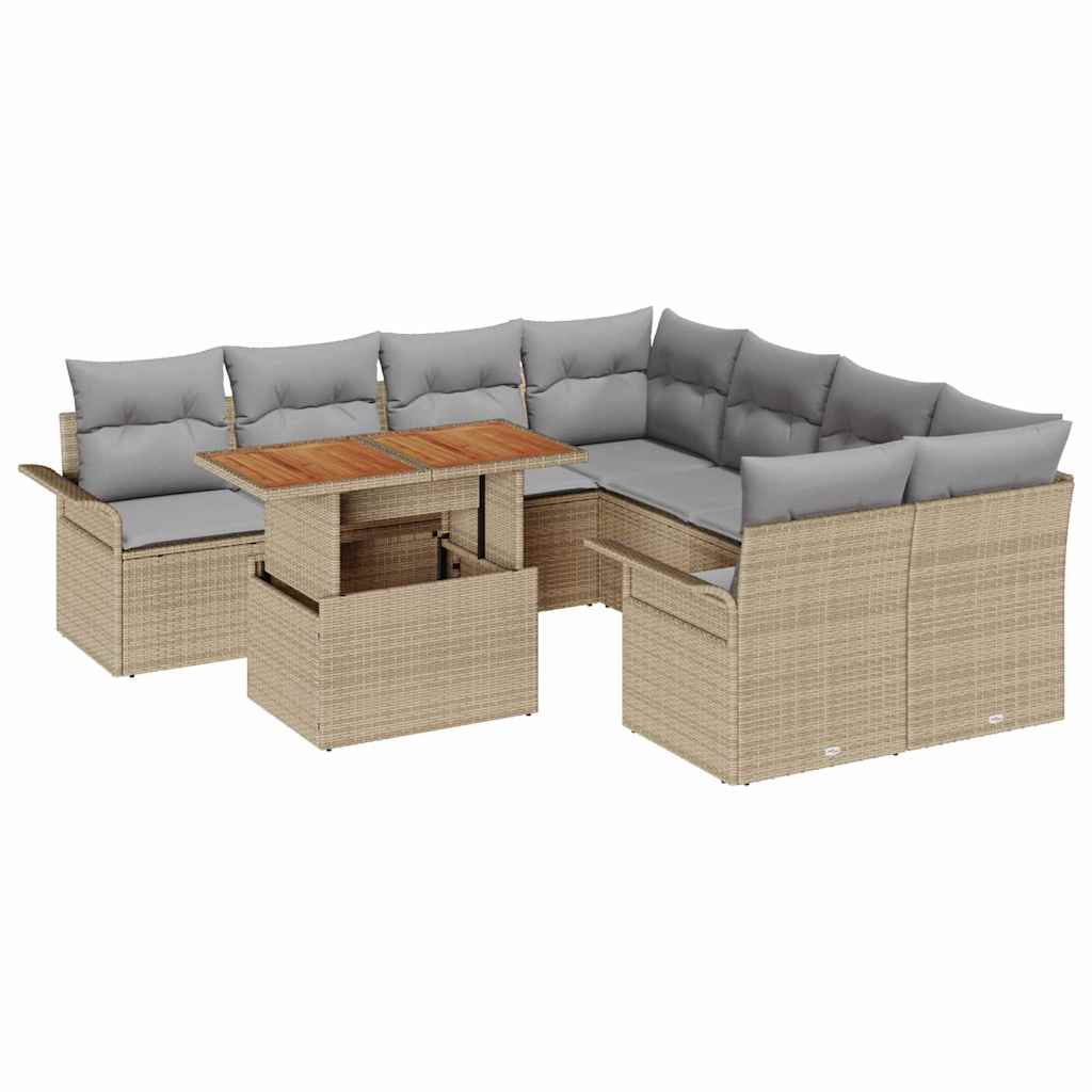 Kerti Kanapé Szett tárolóval 9 pcs Bézs Poli rattan