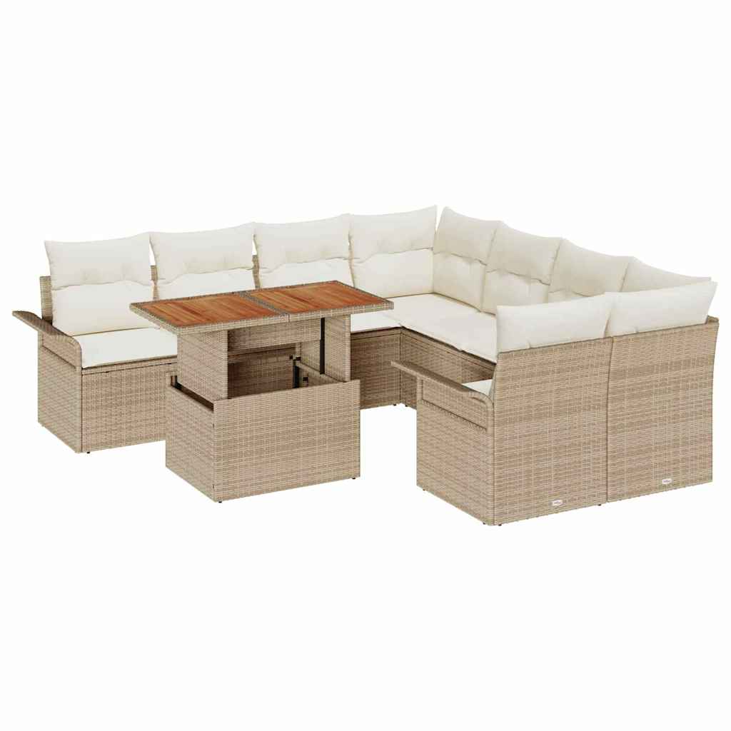 Kerti Kanapé Szett tárolóval 9 pcs Bézs Poli rattan