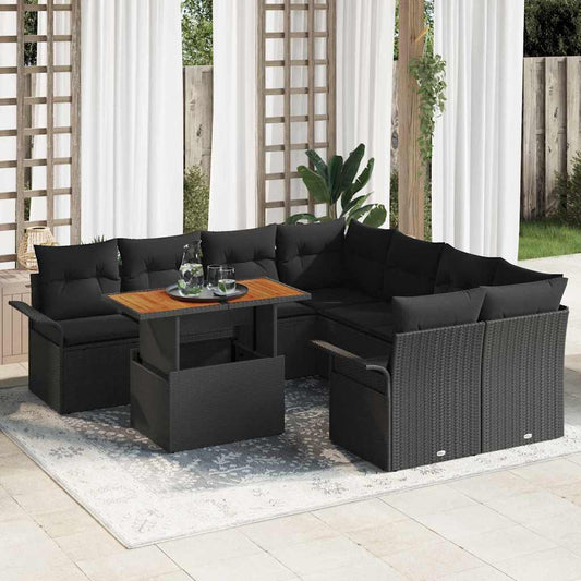 Kerti Kanapé Szett tárolóval 9 pcs Fekete Poli rattan