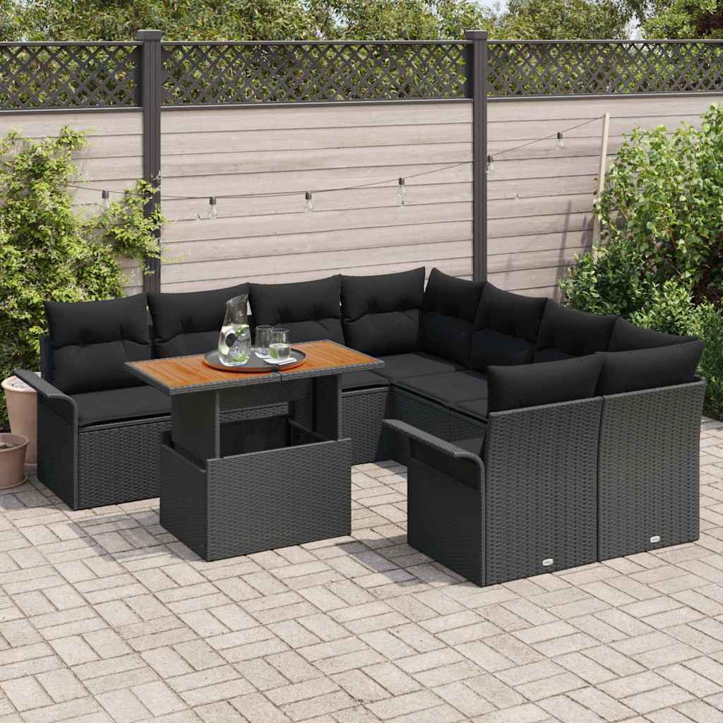 Kerti Kanapé Szett tárolóval 9 pcs Fekete Poli rattan