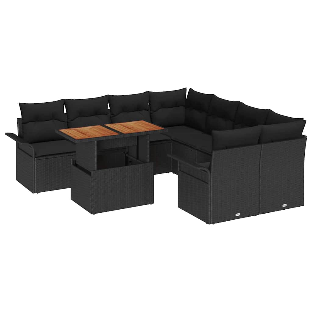 Kerti Kanapé Szett tárolóval 9 pcs Fekete Poli rattan