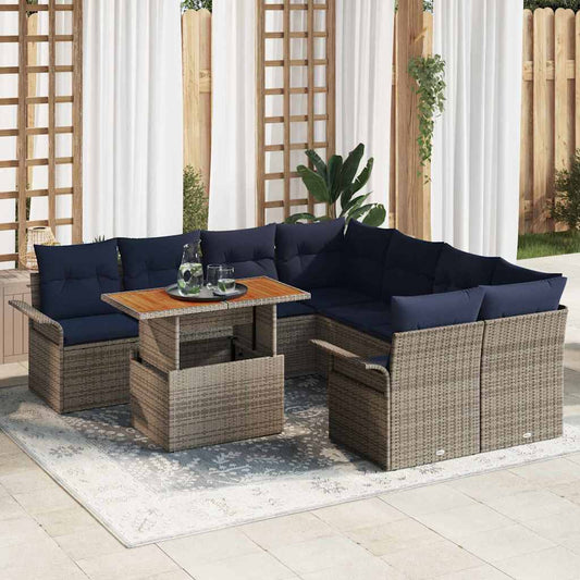 Kerti Kanapé Szett tárolóval 9 pcs Szürke Poli rattan