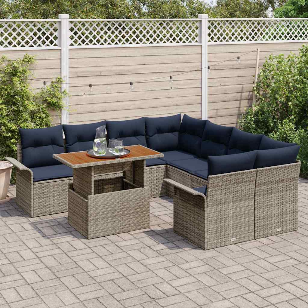Kerti Kanapé Szett tárolóval 9 pcs Szürke Poli rattan