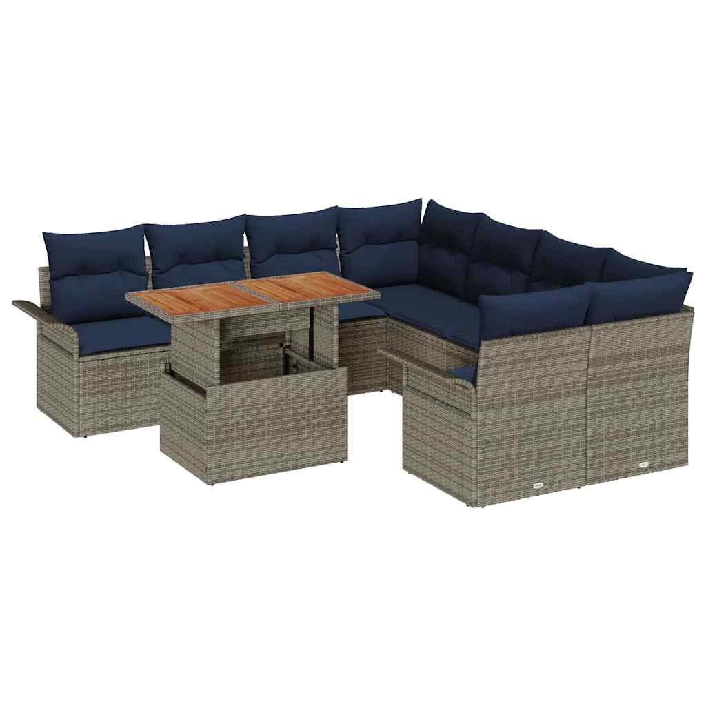 Kerti Kanapé Szett tárolóval 9 pcs Szürke Poli rattan