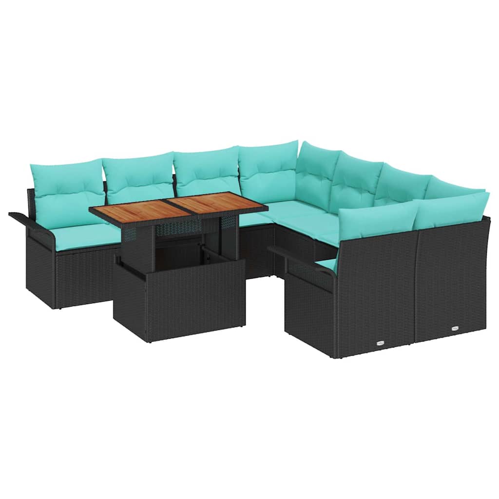 Kerti Kanapé Szett tárolóval 9 pcs Fekete Poli rattan
