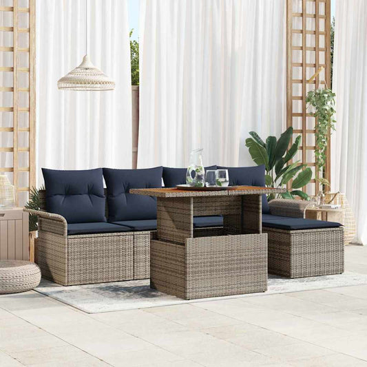 Kerti Kanapé Szett tárolóval 6 pcs Szürke Poli rattan