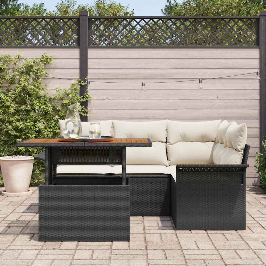 Kerti Kanapé Szett tárolóval 5 pcs Fekete Poli rattan